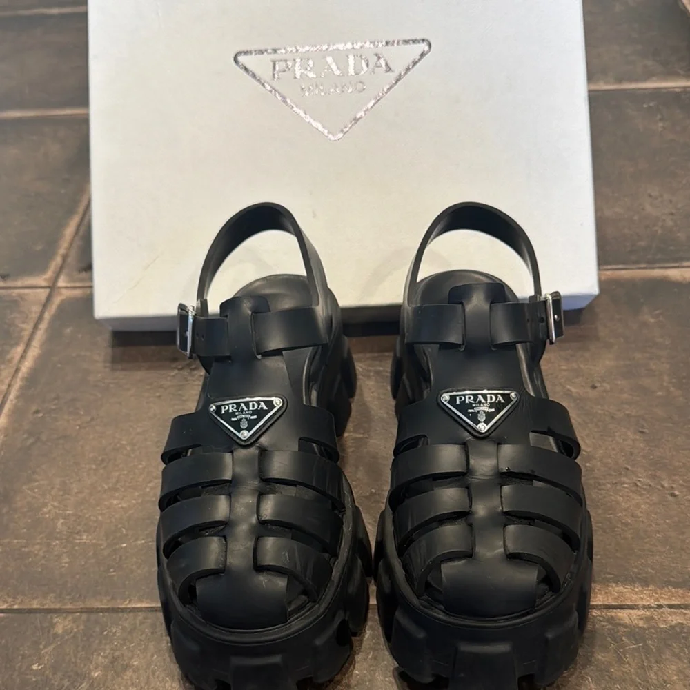 Prada Black Monolith Sandals - Picture 1 of 4